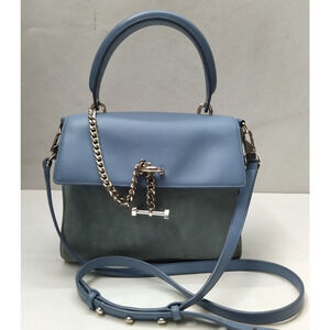 Luana Italy Blue Leather Suede Top Handle Flap Closure Crossbody Bag
